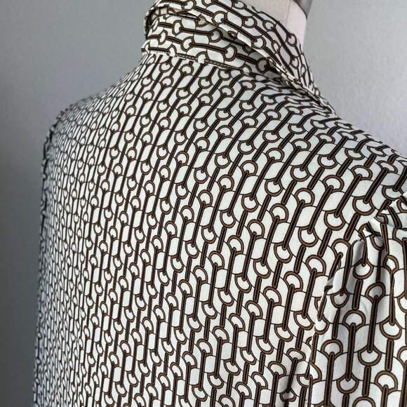 Max Studio Womens Medium Chain Link Print Blouse Button Up Long Sleeve Shirt Top - Picture 7 of 12